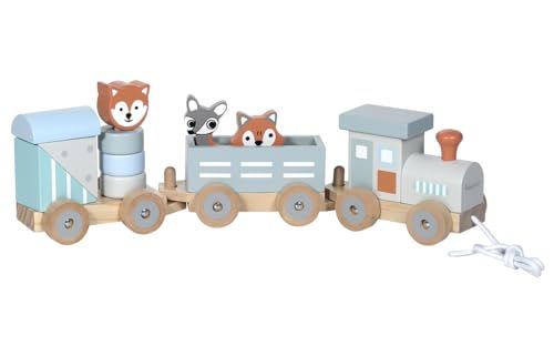 Kindsgut Petit Train en Bois et Cubes de Construction, Jouet en Bois bébé, Les Animaux du Zoo, Rayures