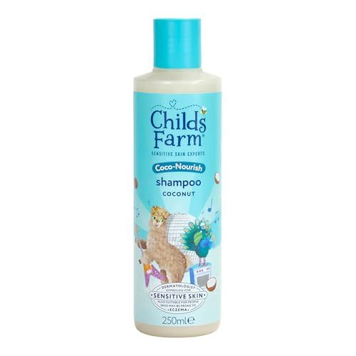 Childs Farm Coco-Nourish Shampoing pour enfants Nettoie en douceur les cheveux secs et bouclés, sans déchirure, noix de coco, 250 ml