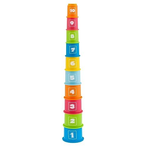 Chicco Jeu de gobelets empilables, Jeu de Formes et d'assemblages, 10 gobelets de Tailles et de Couleurs différentes à empiler, Chiffres à Trier, développe Les capacités d'association logique, 9-36M