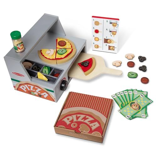 Melissa & Doug - Comptoir Pizza en Bois 41 Pièces - Aliments De Cuisine - Jeu Imitation - Jouet en Bois - Jouet D'Activité, De Développement Et d'apprentissage - Cadeau Enfant 3 Ans Et +