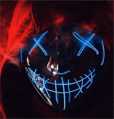 FASCHINFEVER Masque LED Purge bleu, masque de costume contrôlable pour Halloween, Mardi Gras et Carnaval, unisexe