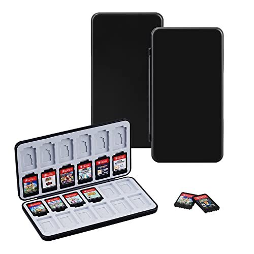 JINGDU Étui de Cartes de Jeu pour Nintendo Switch, boîte de Rangement Durable et Portable pour 48 Jeux avec 24 emplacements pour Cartes de Jeu et 24 emplacements pour Cartes Micro SD-Black