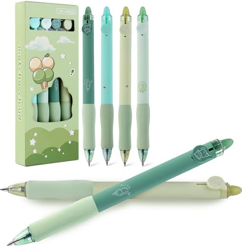 LINKINNO Lot de 4 Stylos Gel Effaçables à Encre Bleue Thermosensible, Pointe 0.5 mm, Embout Bille pour Effacer Sans Abîmer le Papier pour Adultes, Enfants, Bureau et Fournitures Scolaires