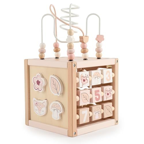 Bieco Cube de motricité en bois durable FSC®, motif chevreuil Ella, jouet Montessori pour bébé à partir de 1 an