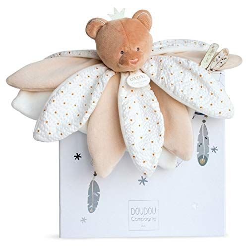 DOUDOU ET COMPAGNIE - Doudou Pétales Plat Carré Ours - 26 cm - Taupe - Peluche Sensoriel Avec Pétales - Collection Attrape Rêve - Idée Cadeau Naissance pour Bébé - Garantie Doudou Perdu - DC2792