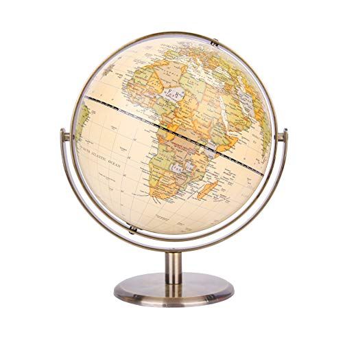 Exerz 20cm Globe Antique - Support en métal Couleur Bronze - Carte en Anglais- 360 ° dans Toutes Les Directions- Décoration de Bureau pédagogique/géographique- pour l'école, la Maison et Le Bureau