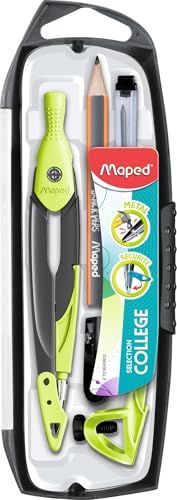 Maped - Coffret 5 pièces - 1 Compas Métal Open Mine + 1 Bague Universelle + 1 Crayon + 1 Taille-Mines + 1 Etui-Mines - Accessoires Interchangeables - Pour Collège - Vert