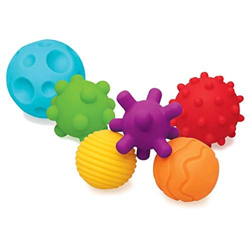 INFANTINO - Ensemble de 6 Balles Texturées pour Bébés et Tout-Petits - Jouets Sensoriels - Motricité - Ensemble de 6 Pièces - Couleurs et Formes Multiples - sans BPA - À partir de 6 Mois