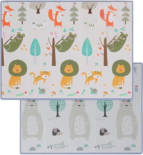Tapis d’Éveil Bébé Pliable 200x150x1cm : Tapis de Jeu Épais Réversible et Antidérapant : Doux, Imperméable & Sûr : Stimule la Motricité et l’Éveil Sensoriel : Certifié CE Sans BPA
