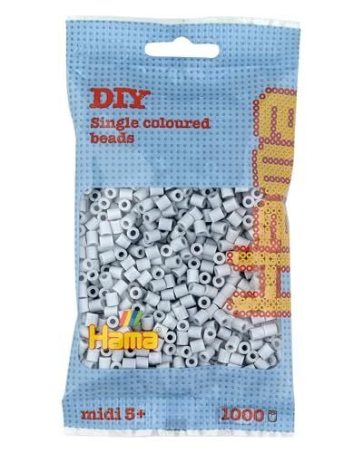HAMA - sachet de perles à repasser | env. 1000 perles midi | loisirs créatifs et mosaïques pour enfants dès 5 ans | jeu créatif et décoration artisanale | Light grey