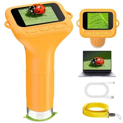 Microscope Portable pour Enfants 1000X: Microscopes USB de Poche écran IPS 2,0" Lumières LED - Mini Microscope Extérieur à Partir de 3 à 12 Ans