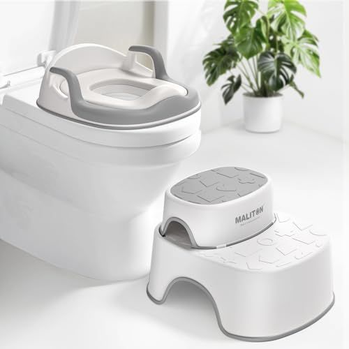 Rehausseur Toilette Enfant avec 2 Marches Pied Enfant Transportable, Reducteur Toilette Enfant de 1 à 8 ans garçons et filles, Coussin Anti-éclaboussures Reducteur de WC avec Marche Pied Bébé