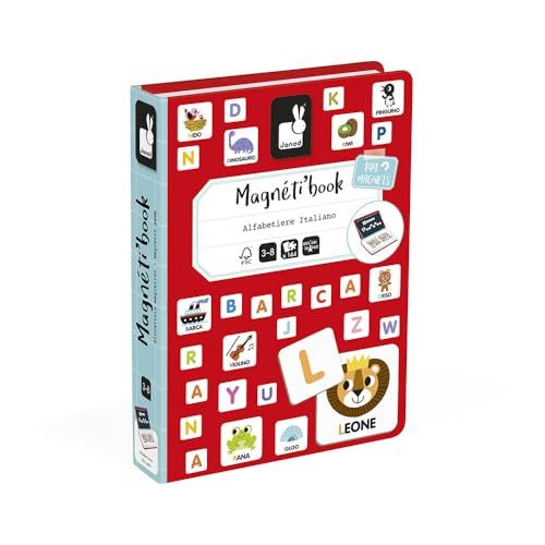 Janod - Magneti'Book Alphabet - Jeu Éducatif Magnétique 142 Pièces - Version Italienne - Dès 3 Ans, J02594