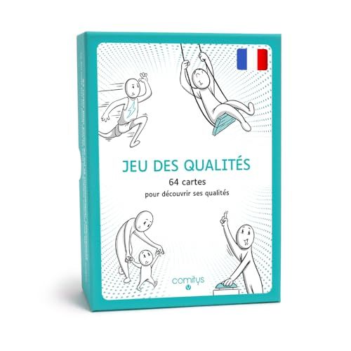 Comitys | Jeu des qualités | Langue : Français | 64 Cartes pour découvrir Ses qualités | Outil pédagogique | Estime de soi | 256 qualités humaines à découvrir | Compétences psychosociales