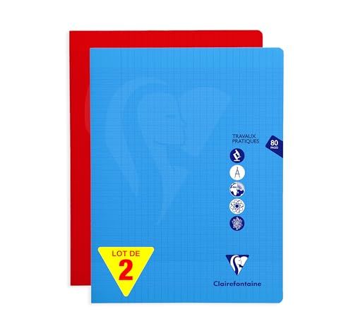 Clairefontaine 303327AMZC Un lot de 2 Cahiers Agrafés de Travaux Pratiques Mimesys - 24x32 cm - 80 Pages Grands Carreaux 90g et Unies Blanches 125g - Couverture Polypro Transparent - Couleur Aléatoire