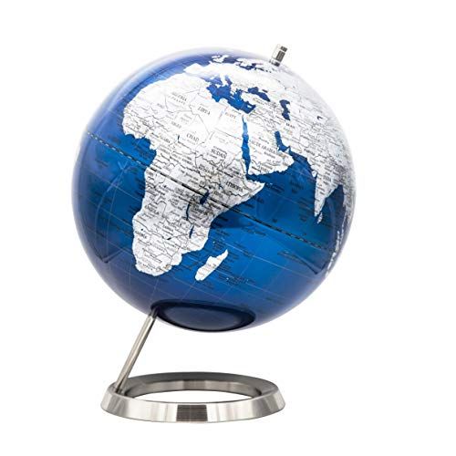 Exerz 30cm Globe Bleu Métallique - en Anglais - Décoration de bureau Éducationnel/géographique/moderne - avec base en métal - Diamètre: 30cm