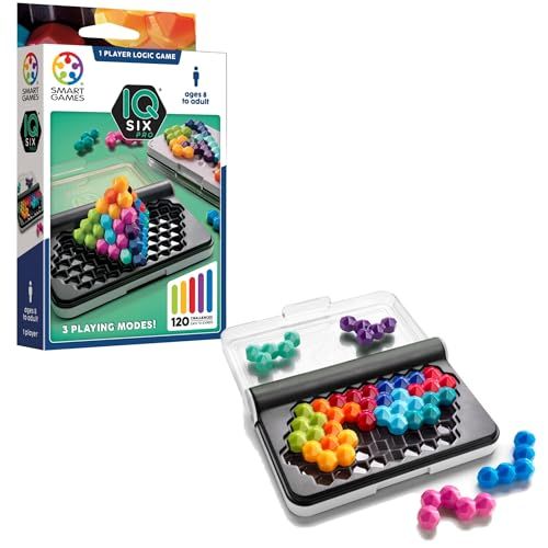 SmartGames : IQ Six Pro : Puzzle 2D 3D Enfant 8+ : Jeu de Logique Enfant : 120 Défis Solo : Joeut de Réflexion : Jeu Éducatif 8 Ans : Plateau Compact et Pièces Colorées : Format de Voyage