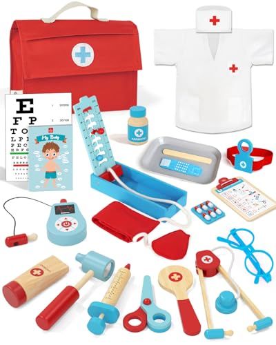 Lehoo Kit de médecin pour tout-petits 3-5 ans, jeu de docteur avec stéthoscope