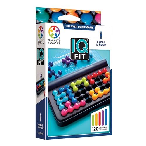 SmartGames - IQ Fit - Jeu Casse Tête - Jeu de Réflexion - 120 Défis - 2D et 3D - Niveau Facile à Expert - Encastre Les Pièces Correctement - 1 Joueur - A Partir de 6 Ans