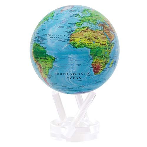 Globe MOVA : Carte en Relief Bleue 11,5 cm | Globe Terrestre Rotatif avec Détails Topographiques | Sans Piles ni Câbles | Décoration Élégante de Bureau ou Cadeau Éducatif