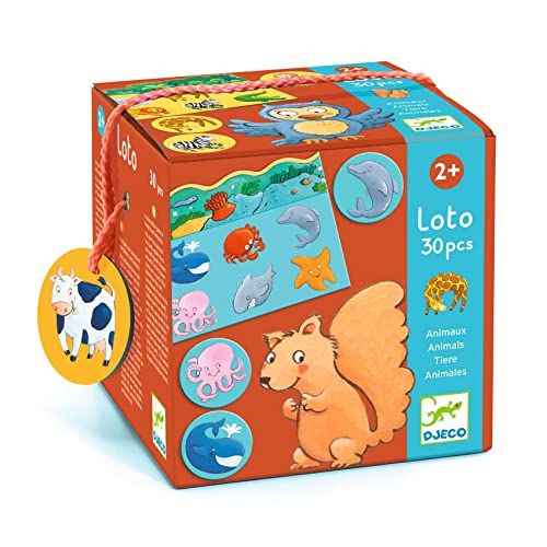 DJECO Loto des Animaux - Dès 2 Ans - Jeu d'Association d'Image : Replacer les Animaux dans leur Milieu Naturel ! Apprentissage Ludique - Observation & Mémoire - 5 Planches, 30 Pièces - Carton Durable
