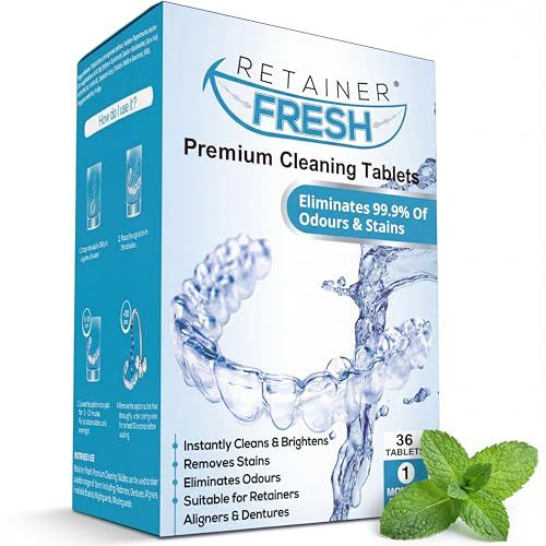 Tablettes de nettoyage Retainer : 36 comprimés 1 mois Retainer Fresh, Brite et Stain Free Tablets : Tablette de nettoyage pour appareils orthodontiques et gouttières, prothèses dentaires, aligneurs