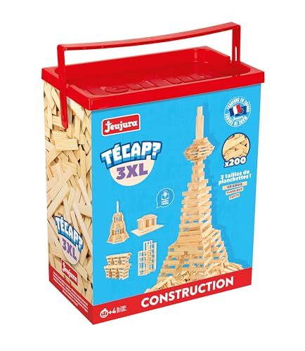 JEUJURA - TECAP 3XL - 200 Planchettes en Bois - Jeu de Construction Créatif, Manipulatif et Éducatif - Développe Motricité et Imagination - Fabriqué en France - À partir de 3 Ans
