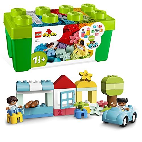 LEGO Duplo Classic La Boîte de Briques - Jouet Éducatif à Empiler pour Bébé dès 1 an - Briques Colorées avec Chiffres, Voiture, 2 Figurines & Rangement pour Jouets - Cadeau pour Fille ou Garçon 10913