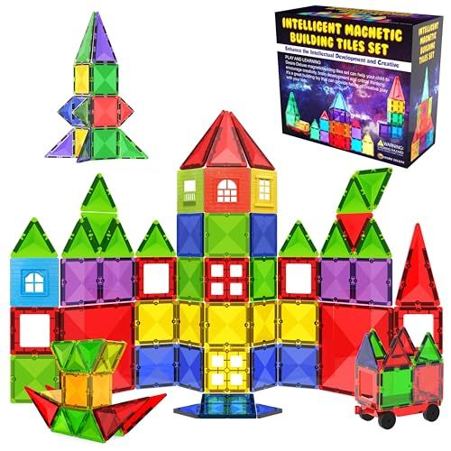 Jeu de Blocs de Construction Magnétiques : Blocs Magnétiques Éducatifs STEM pour Enfants, Apprentissage Préscolaire Sensoriel Montessori Jouets Magnétiques pour Garçons & Filles dès 3 Ans : 57 Pièces