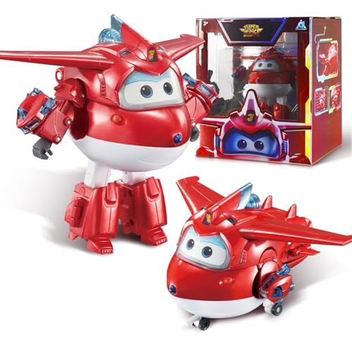 Super Wings Transforming Aeroplane Supercharged Jett, Hauteur env. 12,7 cm, poupée pour Enfants, Avion Jouet et Figurine de Robot pour garçons et Filles à partir de 3 Ans