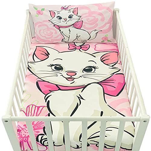 Disney Housse de Couette Bebe 100x135cm et taie d'oreiller 40x60cm | Parure de lit Bebe pour lit 60x120 ou 70x140cm | Linge de lit Marie Aristochats pour Tout-Petits