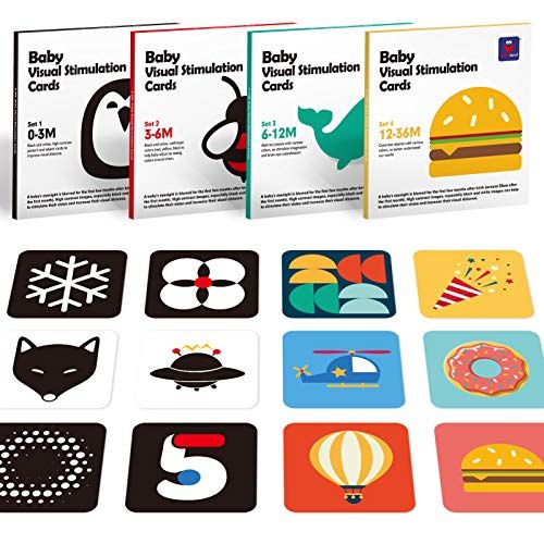 hahaland Jouet Bébé pour 0 3 Mois Carte Flash Blanc et Noir pour Tout-Petits 6 12 36 Mois, 80 Pcs Contraste Élevé Conçues pour Jouets de Bébé Nouveau-Né Cartes de Stimulation Visuelle