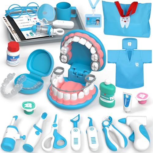 Lehoo Castle Malette Docteur Enfant, Kit de Dentiste, Jeux Enfant 3 Ans, Jouets de Dentiste pour Enfants, Kit de Médecin Cadeau pour Filles et Garçons de 3-8 Ans(Bleu)