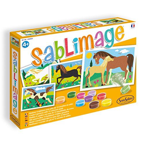 Sentosphère : Sablimage Chevaux : Kit loisirs créatifs enfant : 4 tableaux en sable : 16 couleurs de sable coloré : Concept Box avec cadre : Dès 4 ans : Fabriqué en France : 889