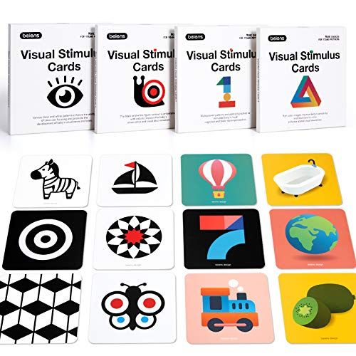 Beiens Carte Flash pour Bébé à Contraste Élevé, Jouet Bébé pour 0 3 6 9 12 36 Mois, 80 Pcs Carte d'activité d'apprentissage Visuel Colorée, Noir, Blanc, Cadeau de Jouets pour Nouveau-nés& Tout-PE