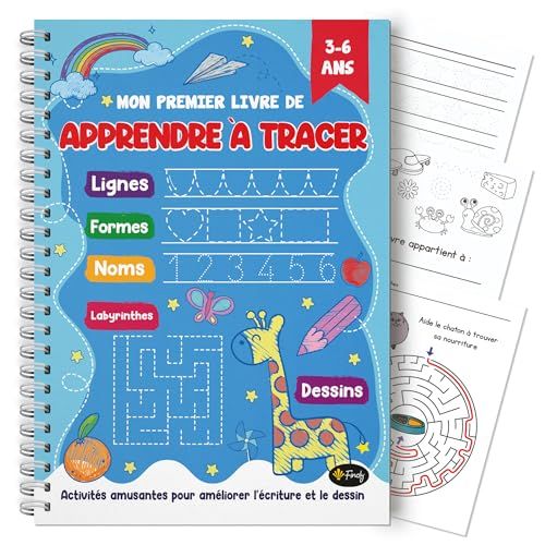 Finoly Cahier pour Apprendre à Écrire de 3 à 6 ans | Graphisme Maternelle A4 | Cahier d'écriture Maternelle | Livre Calligraphie Ecriture Apprendre à Lire et à Écrire Lignes Formes Nombres Labyrinthes