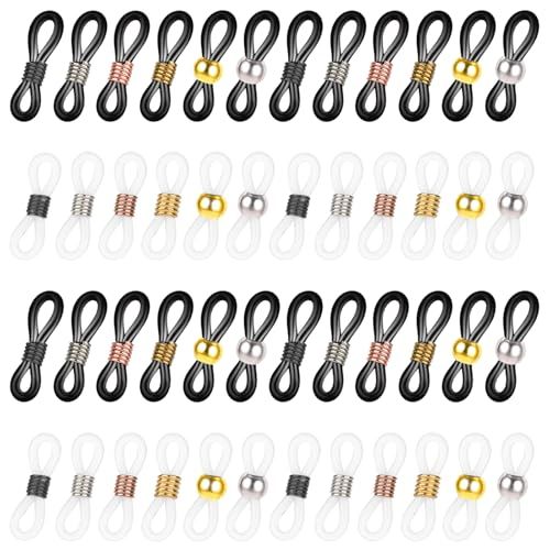 Lot de 50 embouts de chaîne de lunettes, réglables en silicone antidérapant, boucles en caoutchouc pour lunettes de soleil, collier, Noir, transparent, taille unique