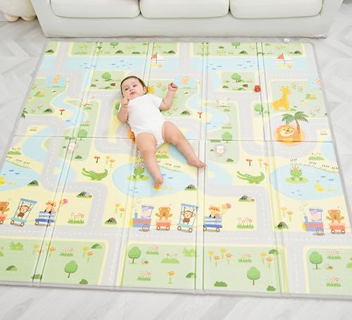 Tapis D'éveil Bébé Pliable Epais Réversible 180x200x1.5cm - Tapis De Jeu Pour Enfant Bebe, Tapis De Sol XXL En Mousse - Tapis De Motricité Favorisant Le Développement Sensoriel - Cadeau Naissance Bébé