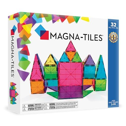 Magna-Tiles Couleurs claires 32 pièces - Pièces magnétiques de Construction 3D