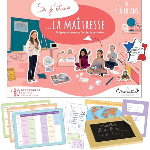 Amulette - Coffret Si J’étais la Maîtresse - Jeu Éducatif 6 à 10 Ans - 80+ Accessoires pour Jouer à la Maîtresse d’École Primaire - Jouet Cadeau Enfant Fille Garçon Métier - Fabriqué en France - GCMA