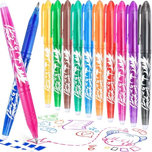 DOMAXWILL Stylos Effaçable, 12 Couleurs Stylo Effacable Stylo Gel Effaçables Pointe 0,5 mm, Encre Gel Effaçable, Stylos à Bille avec Gomme pour Fournitures Scolaires