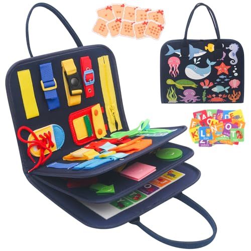 Withosent Busy Board Montessori pour Enfants, 4 Couches Planche Montessori Jeux Tout-Petits, 20 en 1 Apprendre Compétences de Vie Jouets Éducatifs Base pour Garcon Fille BéBé 3 4 Ans