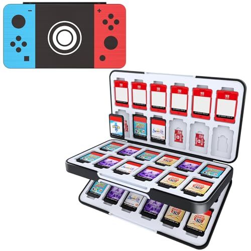 HEIYING Étui pour Cartes de Jeu pour Nintendo Switch 2 / Switch OLED, Mallette de Voyage Portable à Motifs Personnalisés avec 48 Emplacements pour Carte de Jeu et 24 Emplacements pour Carte Micro SD