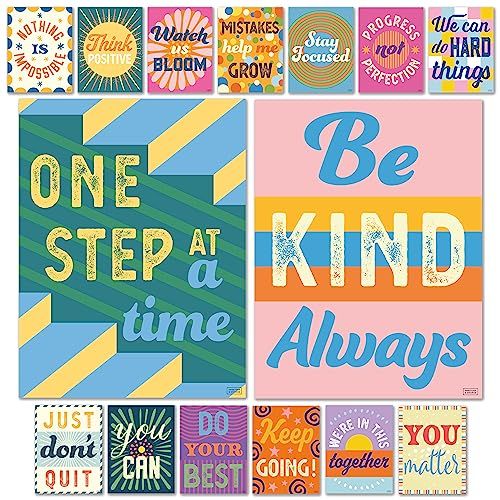 S&O Lot de 15 affiches de motivation pour salle de classe : Affiches de salle d'étude : Graphiques inspirants pour l'école secondaire : Impressions motivantes