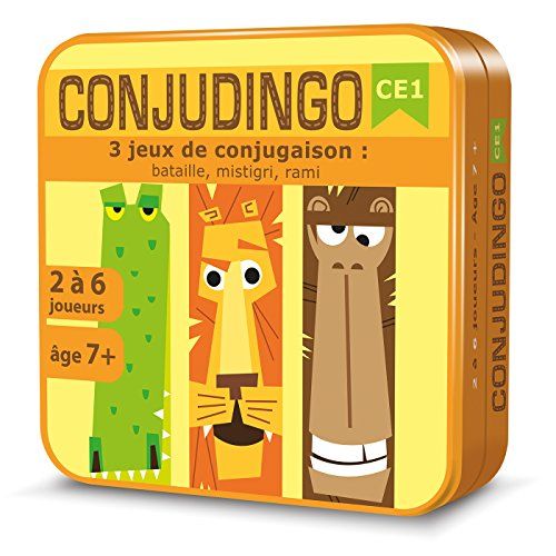 Aritma - CONJUDINGO CE1 - Jeu de Société Éducatif dès 7 Ans - 3 Jeux de Conjugaison : Bataille, Mistigri, Rami - Consolider Les Acquis en Conjugaison - 2 À 6 Joueurs - 15 Min - Version Française