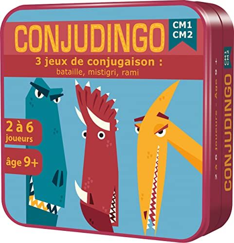 Aritma - CONJUDINGO CM1/CM2 - Jeu de Société Éducatif dès 9 Ans - 3 Jeux de Conjugaison : Bataille, Mistigri, Rami - Consolider Les Acquis en Conjugaison - 2 À 6 Joueurs - 15 Min - Version Française