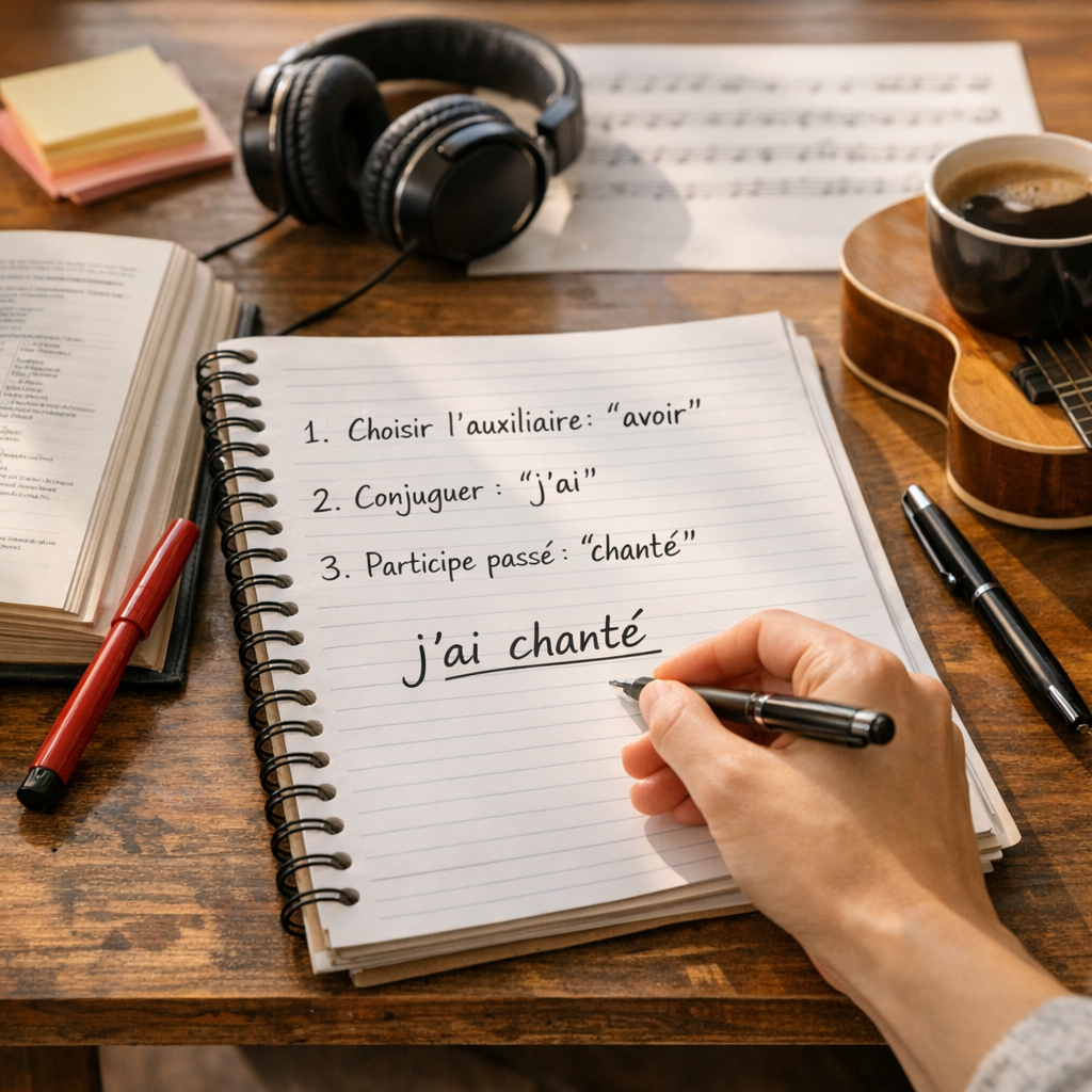 Méthode pas à pas pour conjuguer chanter au passé composé