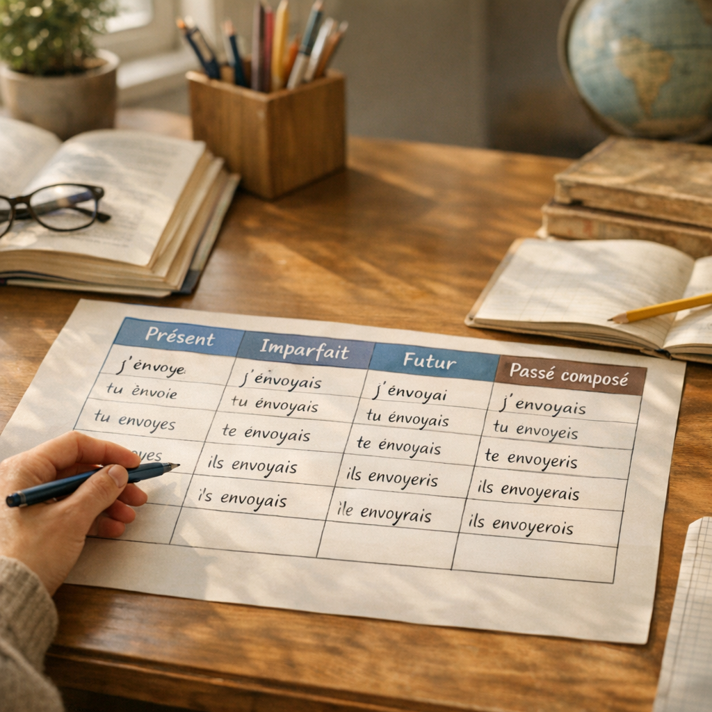 Indicatif&nbsp;: tableau utile du présent, de l’imparfait, du futur et du passé composé