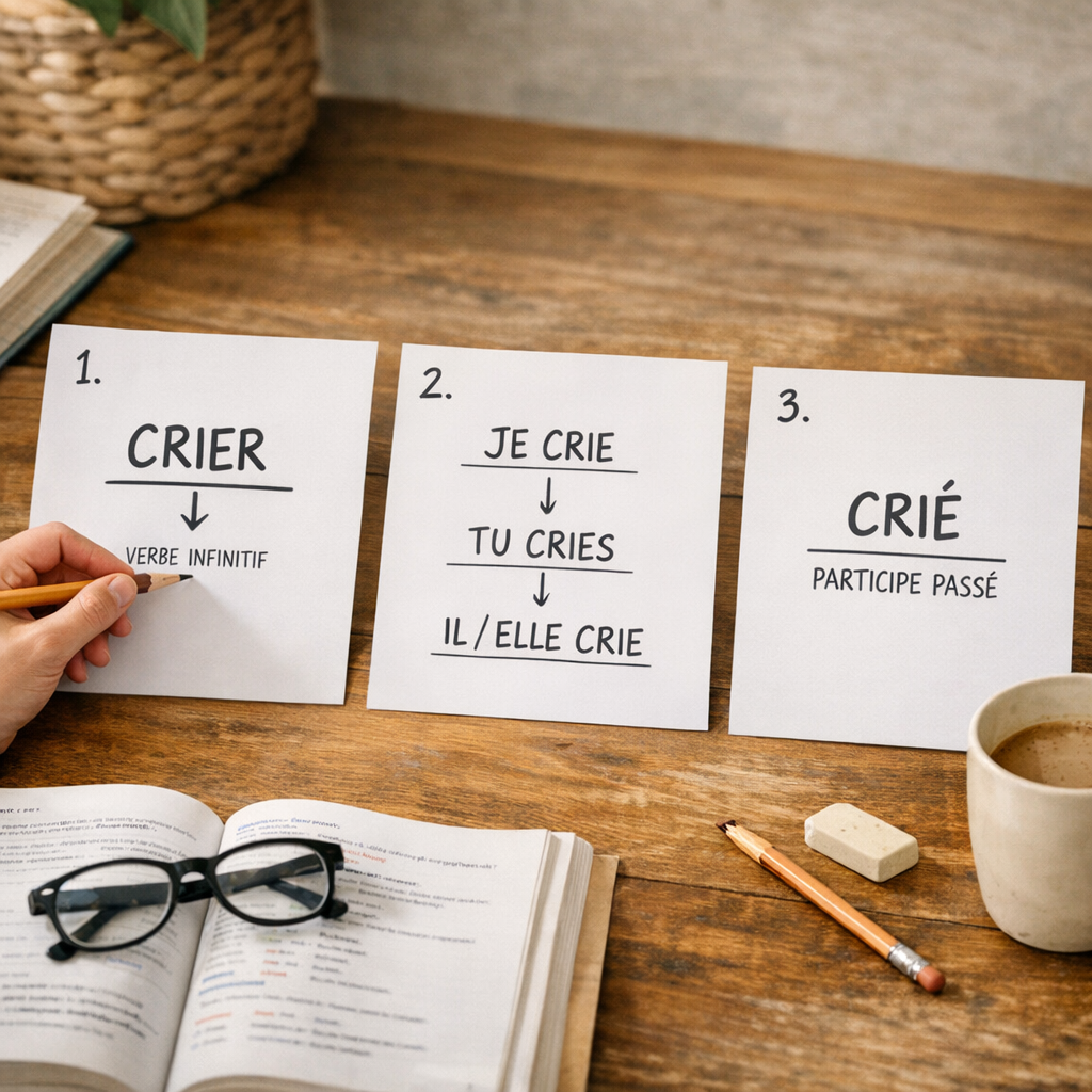 Méthode pas à pas, infinitif et participe passé de crier