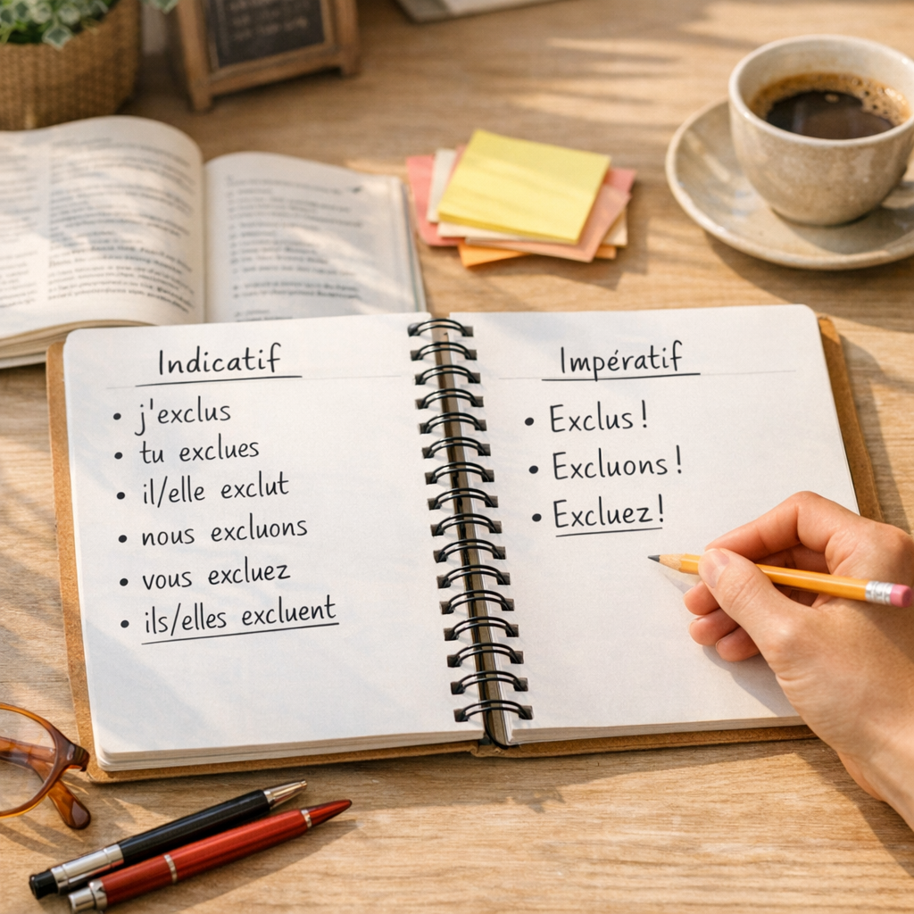 Indicatif et impératif&nbsp;: méthode pas à pas pour conjuguer exclure